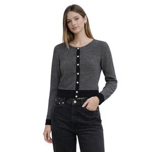 AGNES B Cropped Stripe Cardigan Black White French Girl Size 3